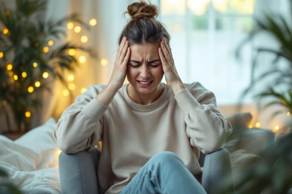 mujer tocandose la cabeza con dolor