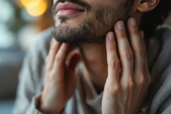 hombre con dolor en la mandibula